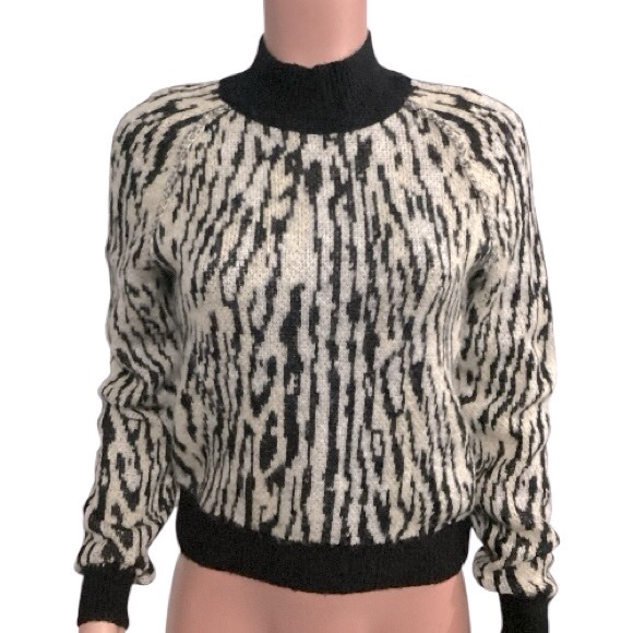 Free People Zebra Print Sweater Wool Blend Leave Me Wild Mock Neck Size XS - Picture 2 of 11